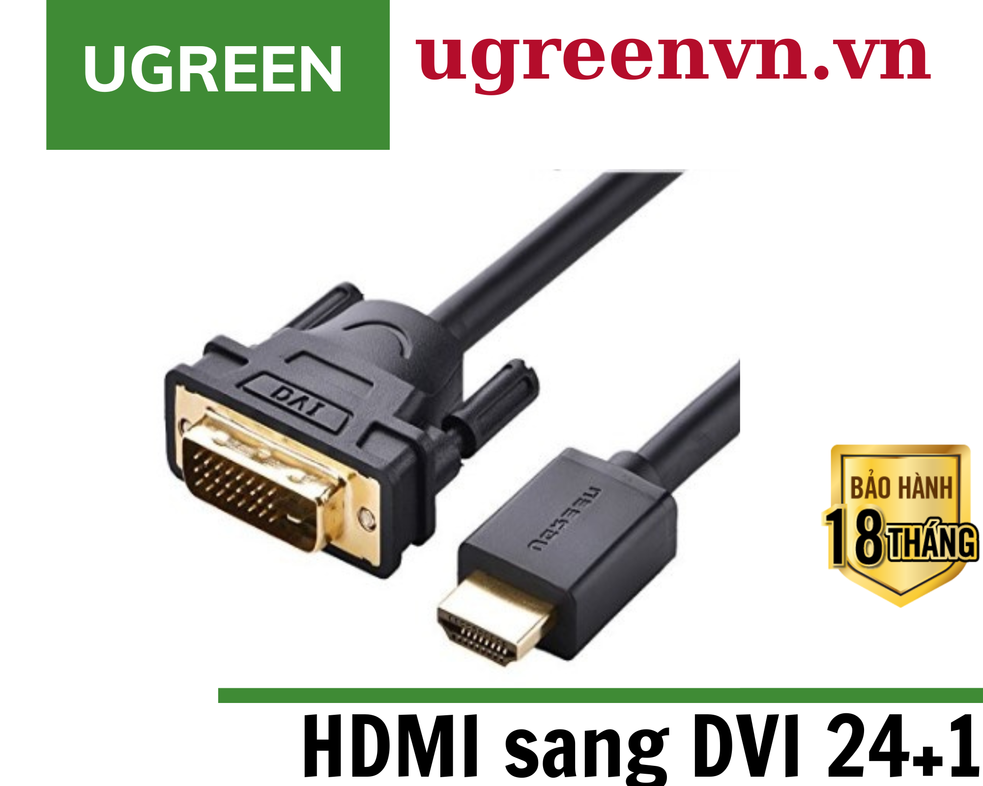 Cáp chuyển đổi HDMI sang DVI dài 1m Ugreen 30116 cao cấp